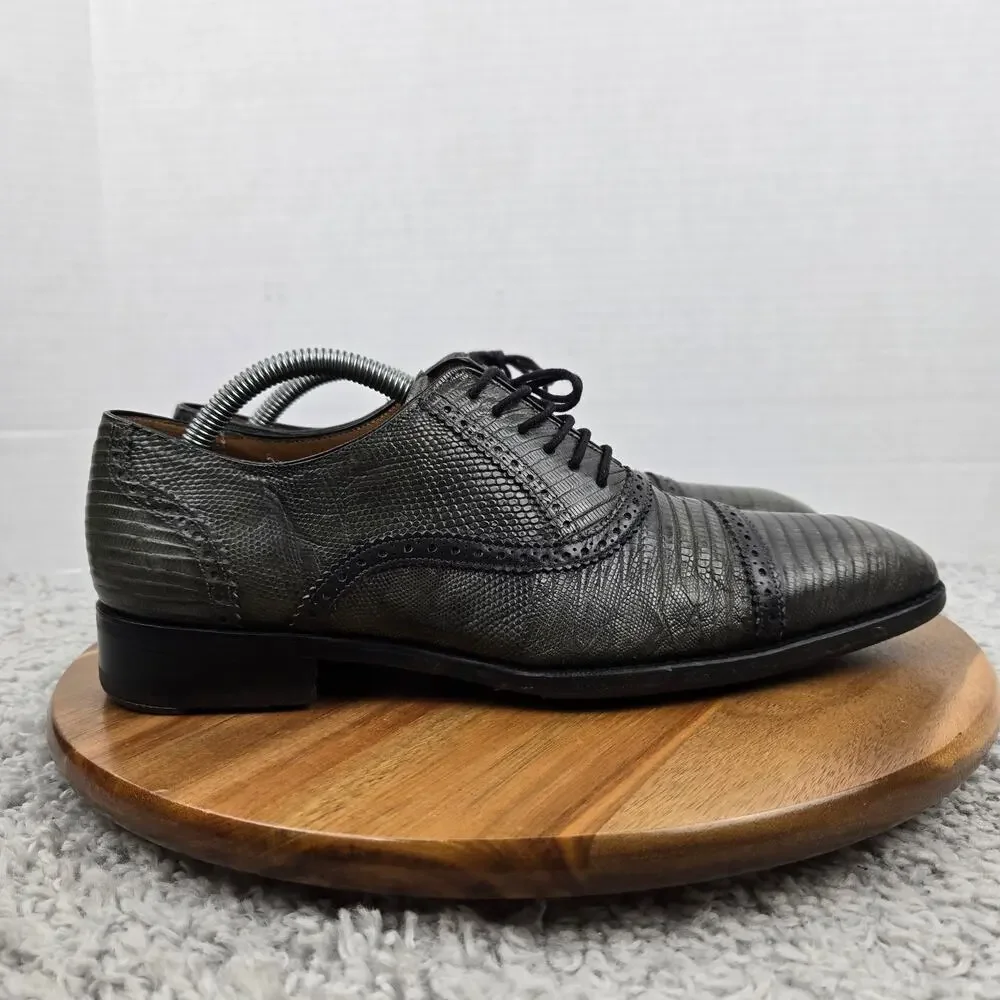 Mezlan Custom Mens 8M Bella Green Lizard Skin Cap Toe Brogue Oxford Dress Shoe